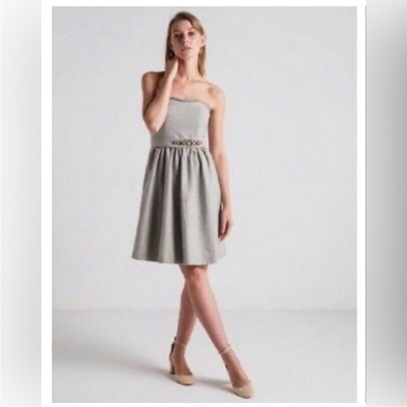 Banana Republic Heather Grey Wool Bustier Dress with Rhinestoned Belt Size 2 - Picture 2 of 7